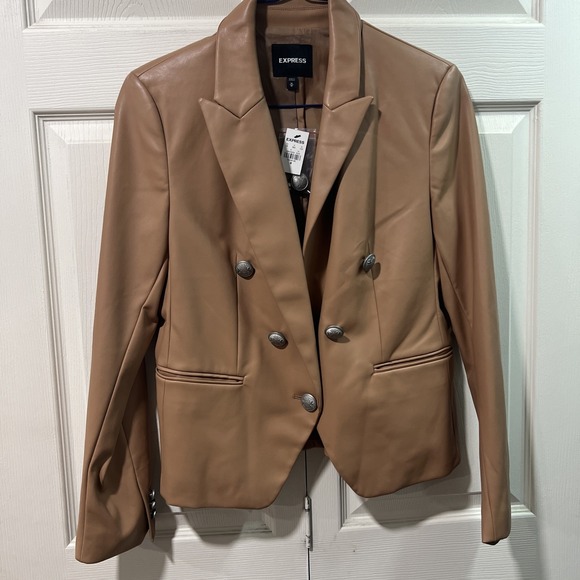 Express Jackets & Blazers - Express Faux Leather Double Breasted Blazer Camel Tan Size M NWT MRSP $99.99